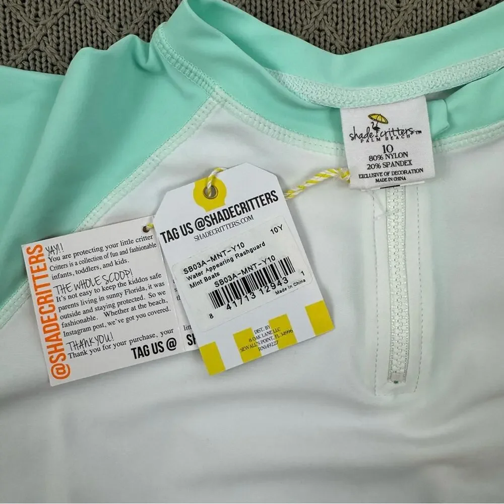 Shade Critters Kids Swim Rashguard - White and Mint ~ 10